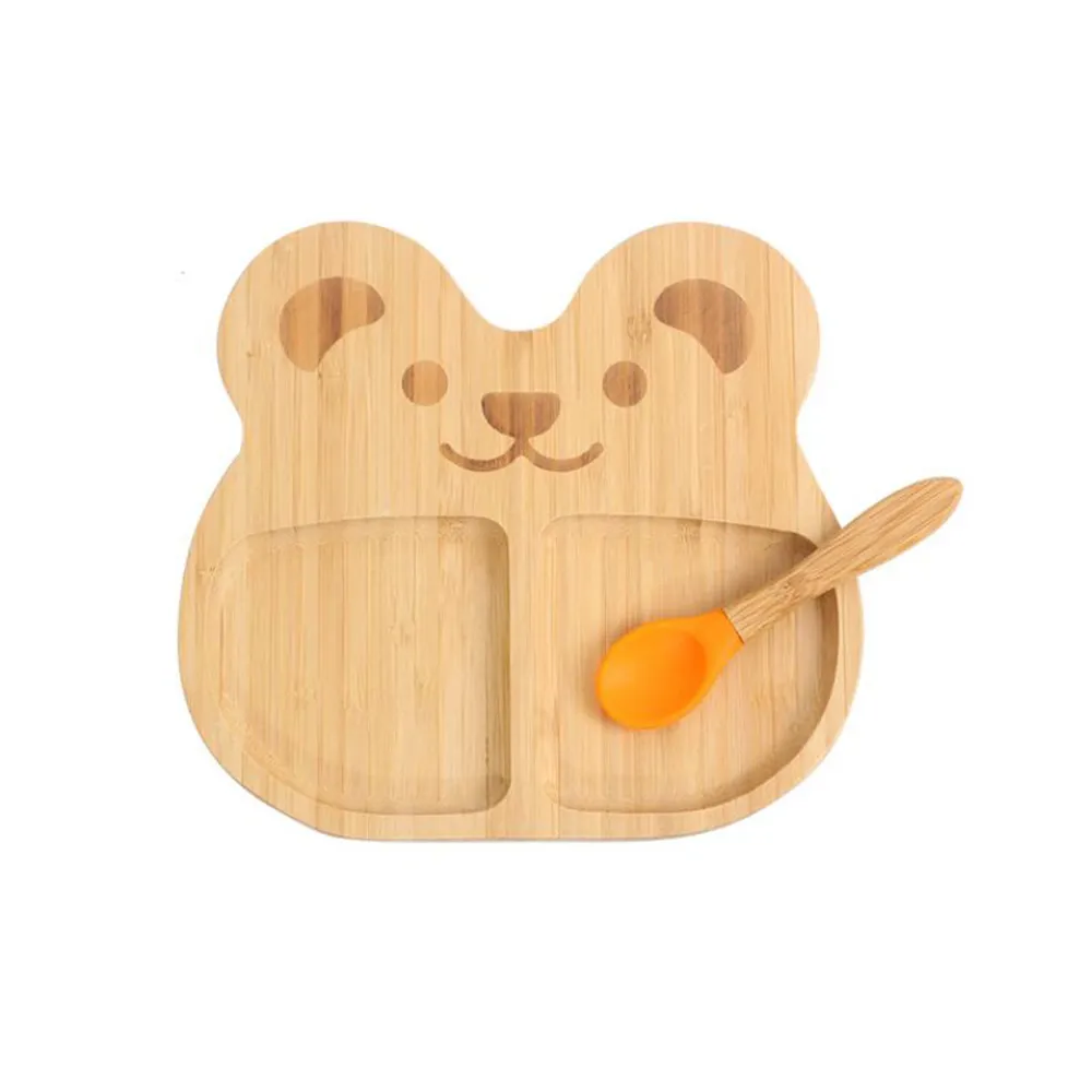 Bear bamboo plate and spoon set for children