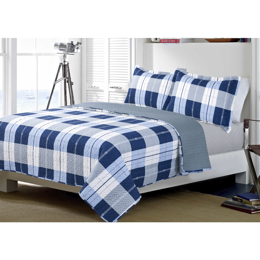 Blue checkered double bed cover kit