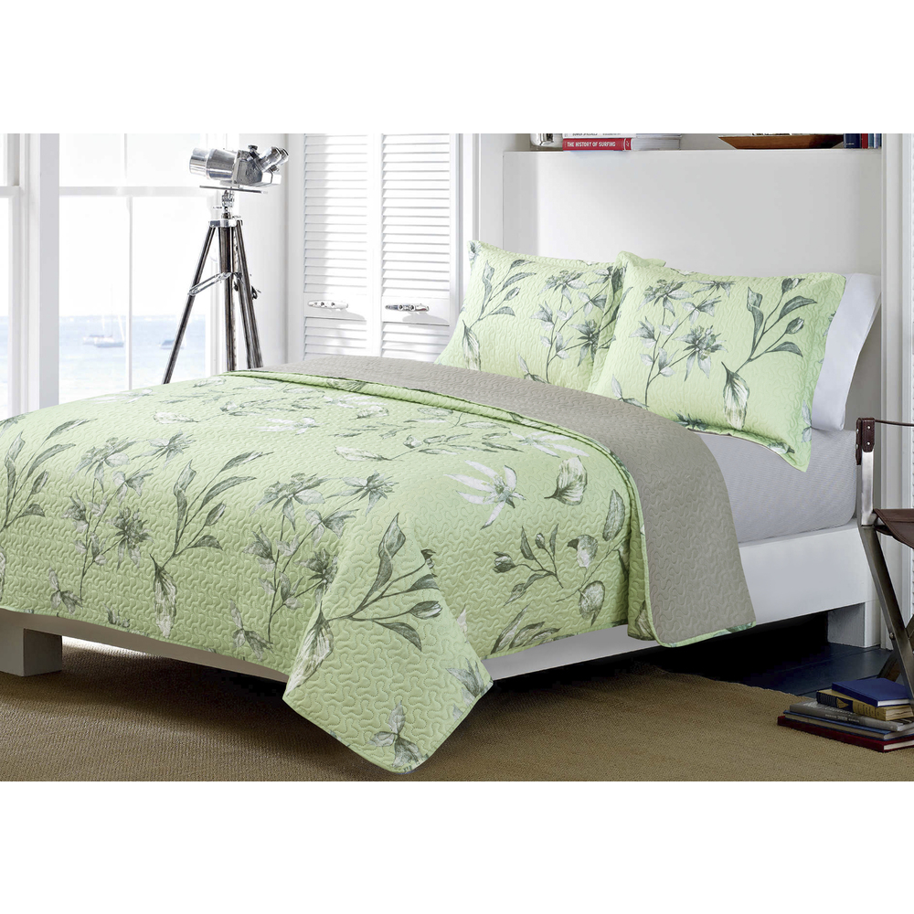 Green floral king bed cover kit