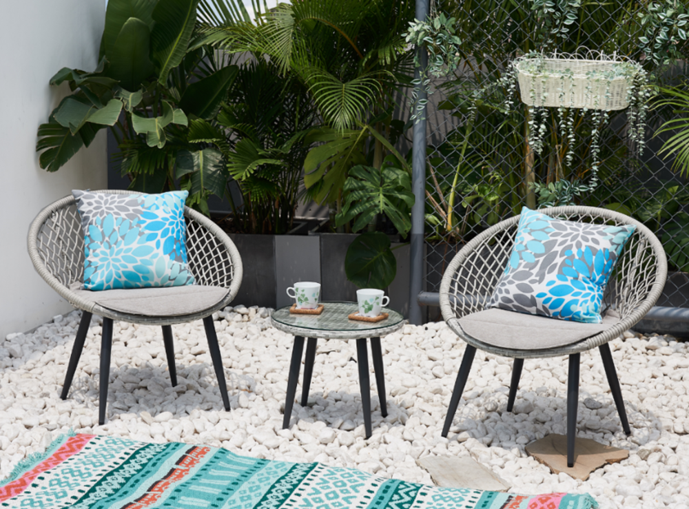 Conjunto garden 3 peças vime cinza