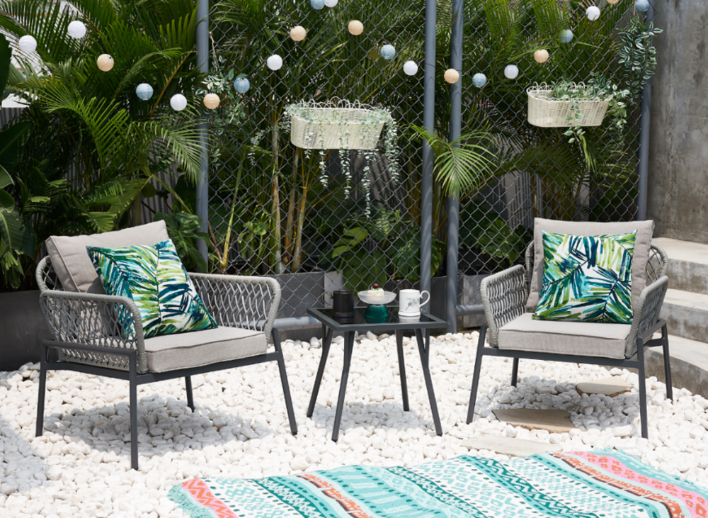 Conjunto garden 3 peças em vime cinza