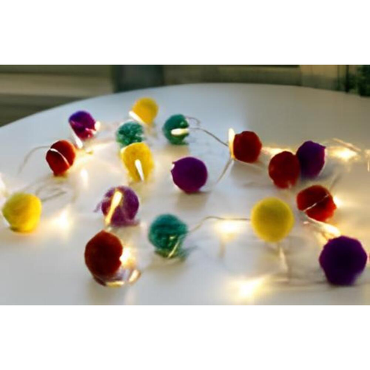 String of colorful pompom decorative lights
