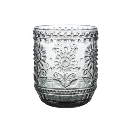 Copo decorado flores 383ml cinza