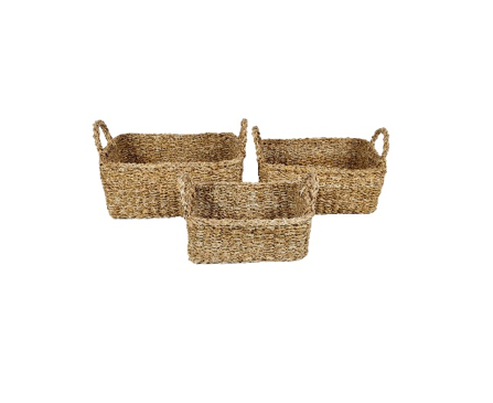 Kit 3 cestas com alça retangular cozinha vime