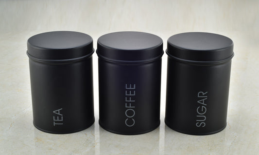 Conjunto com 3 latas para cha café e açuçar preto