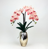 Arranjo de orquidea artificial pessego no vaso dourado