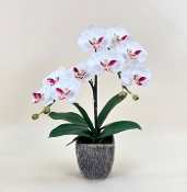 Arranjo de orquidea artificial creme e rosa no vaso