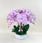 Arranjo de orquidea artificial pink no vaso branco