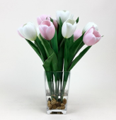 Vaso decorativo tulipa branco e rosa