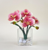 Arranjo de orquidea artificial malva com creme 8x8cm