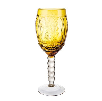 Taça de vinho design caule amarelo 305ml