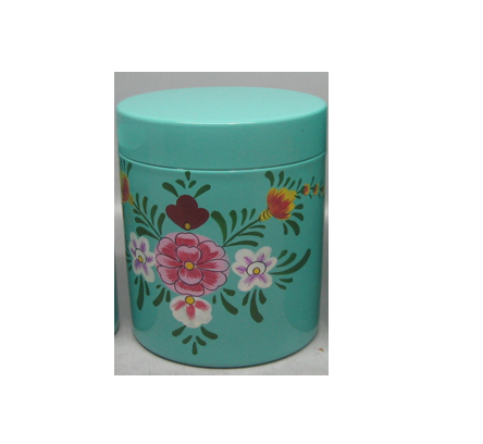 Hand Painted Green Round Storage Jar M