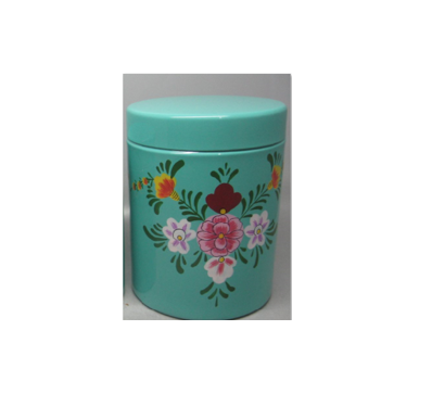 Hand painted green round storage jar G